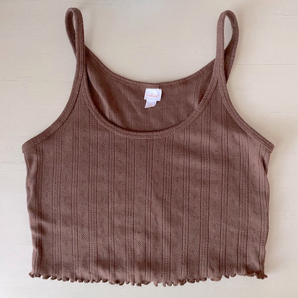 NWOT Colsie brown coquette lettuce hem cropped tank top